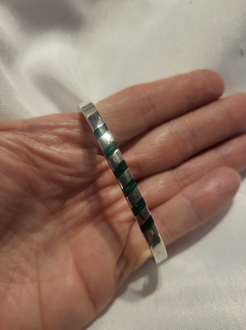Taxco Sterling Silver Malachite Bangle Bracelet 6.25in No Scrap 18.8g Southwest